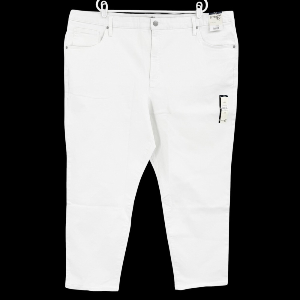 Terra & Sky Women's Straight High Rise Stretch White Denim Jeans Plus 28W NWT